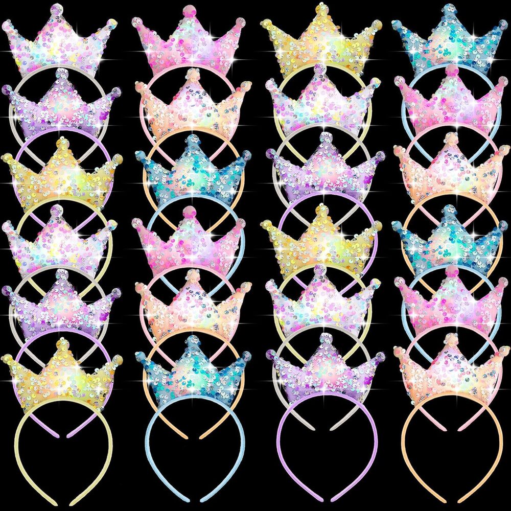 3997 24 Pcs LED Princess Crown Headbands Glow Sequin Glitter Light up Crown